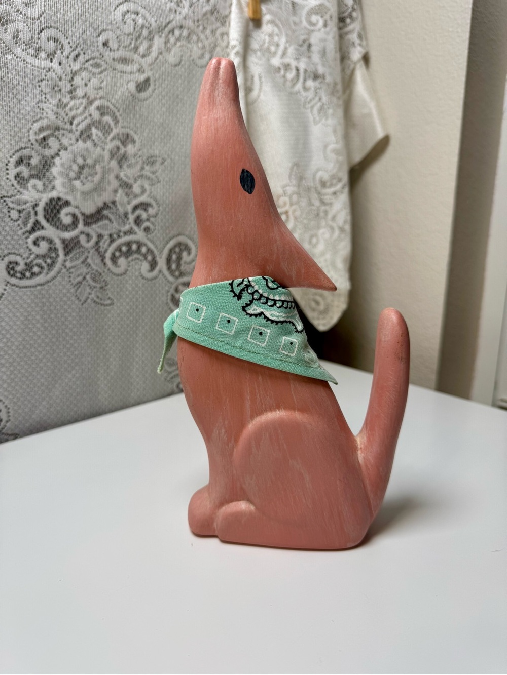 Vintage 1980’s Howling Coyote Ceramic Figurine with Mint Green Bandana- 10” Tall